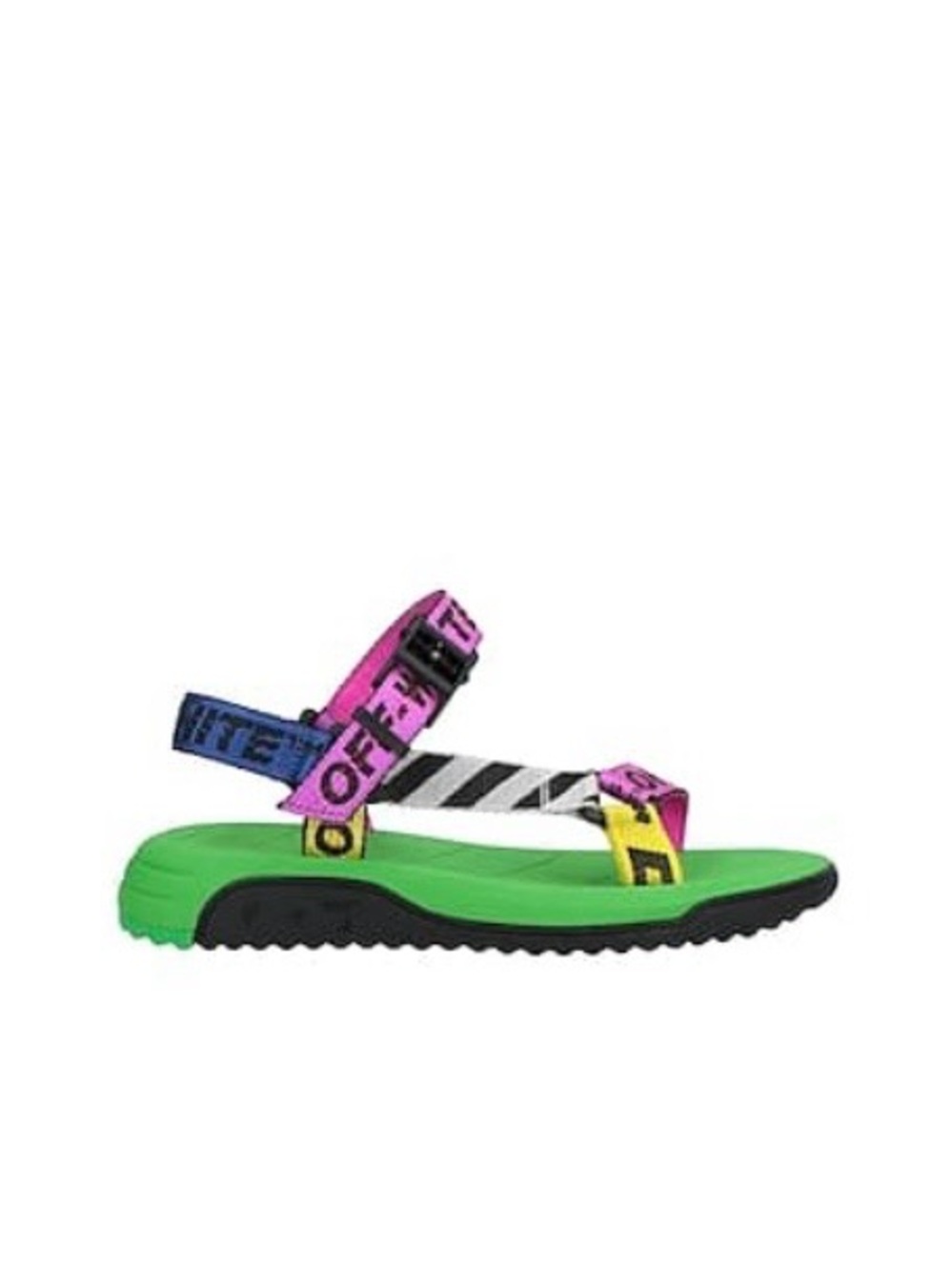 Off-White Neon Green Sandals with Multicolor Logo Straps